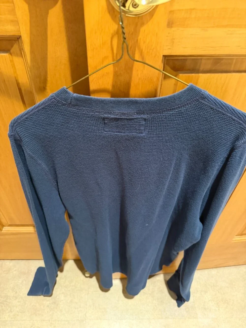Abercrombie Y2K Vintage Waffle Thermal Long Sleeve TShirt Navy Blue Medium